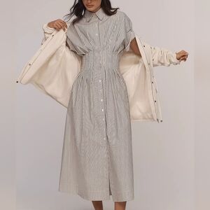 Anthropologie The Tobie Button-Front Pleated Shirt Dress by Exquise XLP $198 New